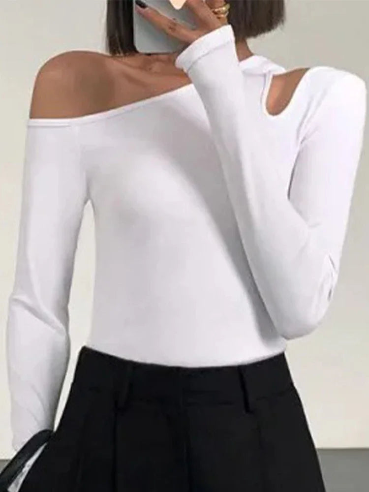 Sexy Skew Collar Off-shoulder Black Women&