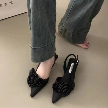 New Brand Women Sandal Fashion Flower Ladies Elegant Dress Slingback Shoes Thin Low Heel Dress Mules Pumps