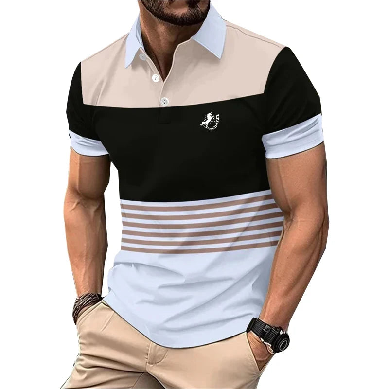 3D Digital Print Men Clothes Summer Slim Fit Short Sleeve Spell Color Polo Shirt Men Business Casual Turn-down Collar Polo Shirt